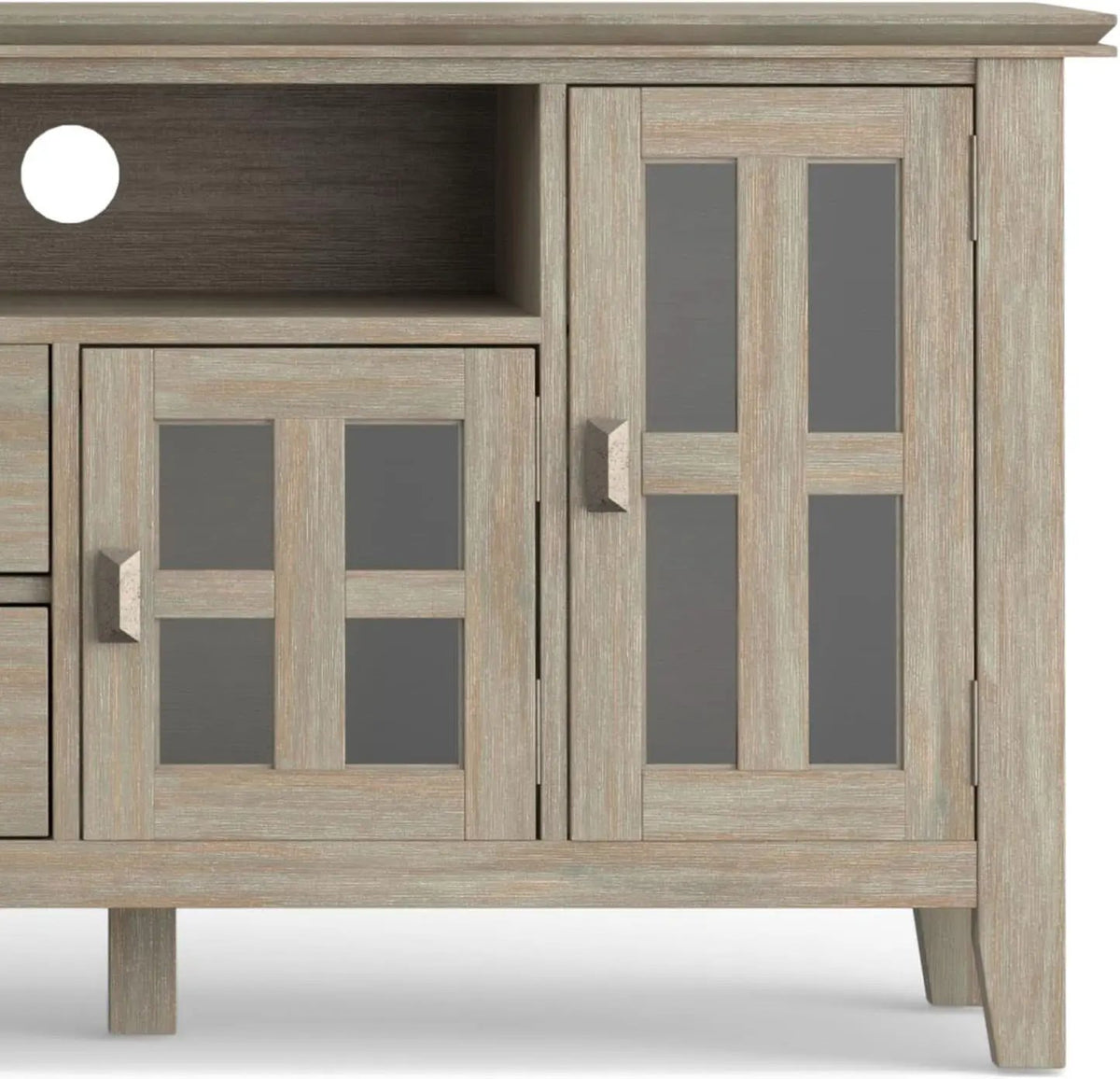 Solid Wood TV Stand 72 Inch Wide Distressed Grey Finish from PriceLows™