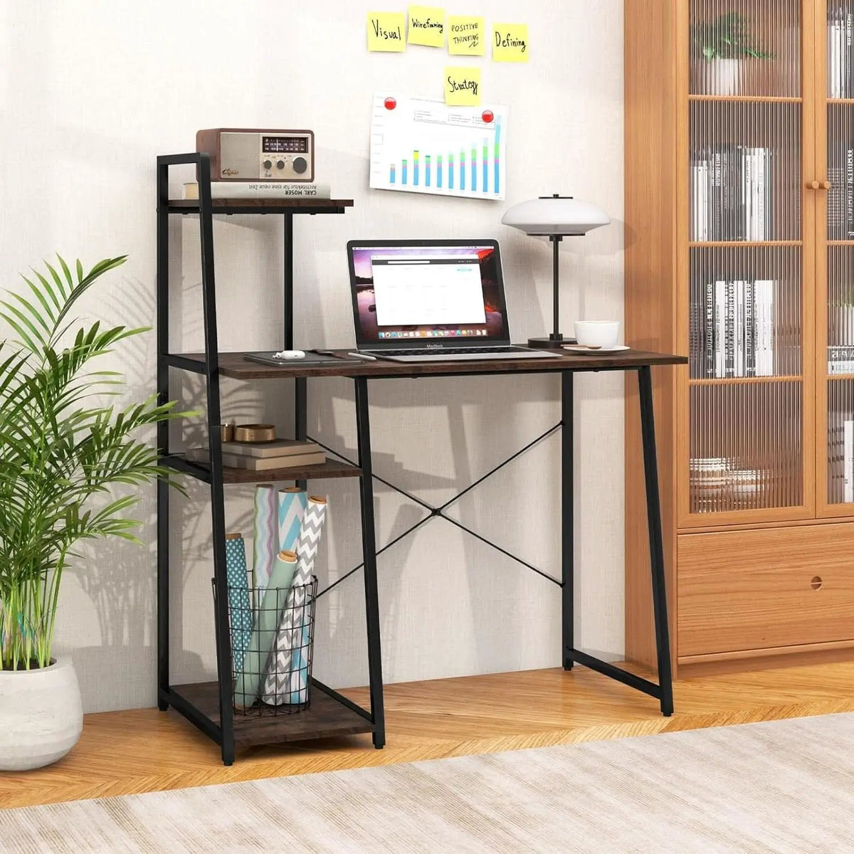 Space-Saving Computer Desk With Shelves For Small Areas