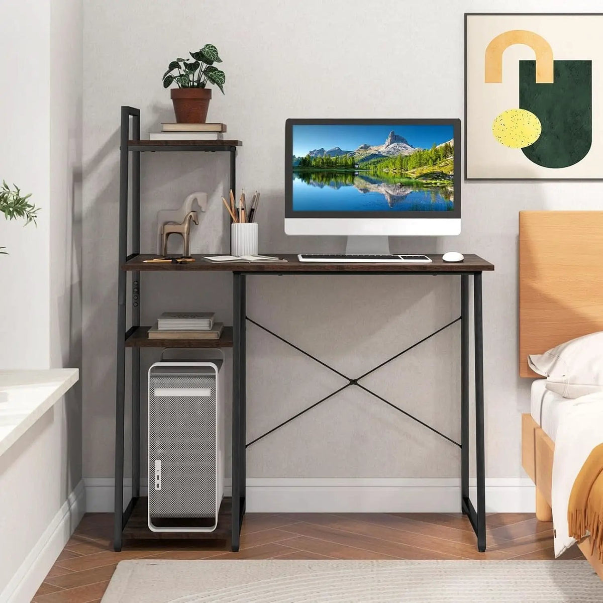 Space-Saving Computer Desk With Shelves For Small Areas