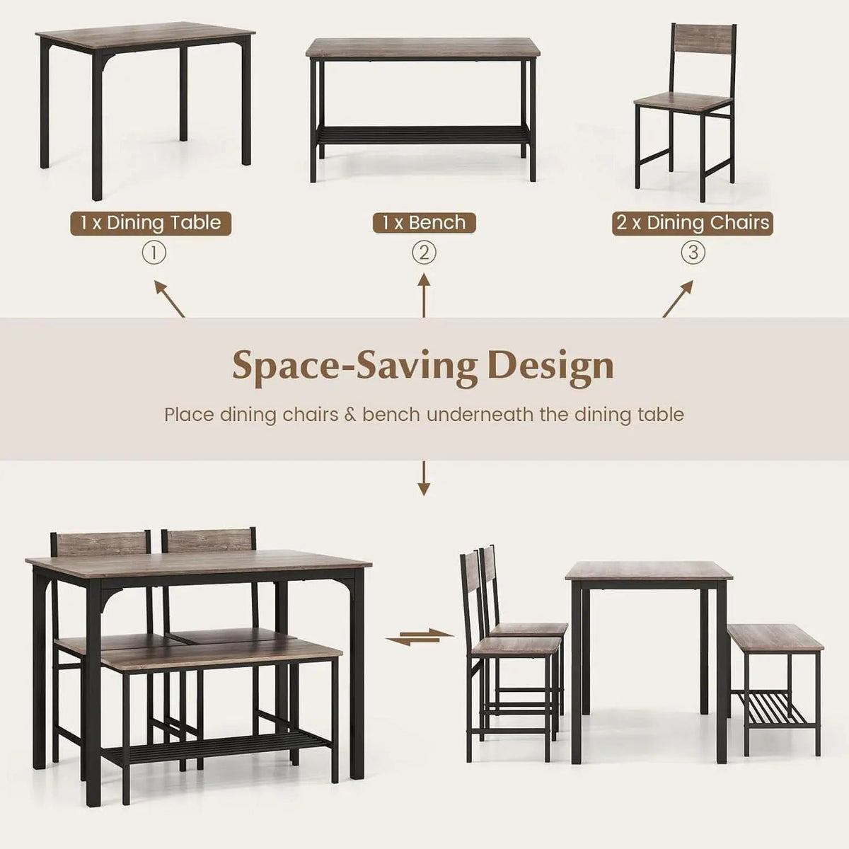 Stainless Steel Space Saving Dining Room Table Set Four from PriceLows™