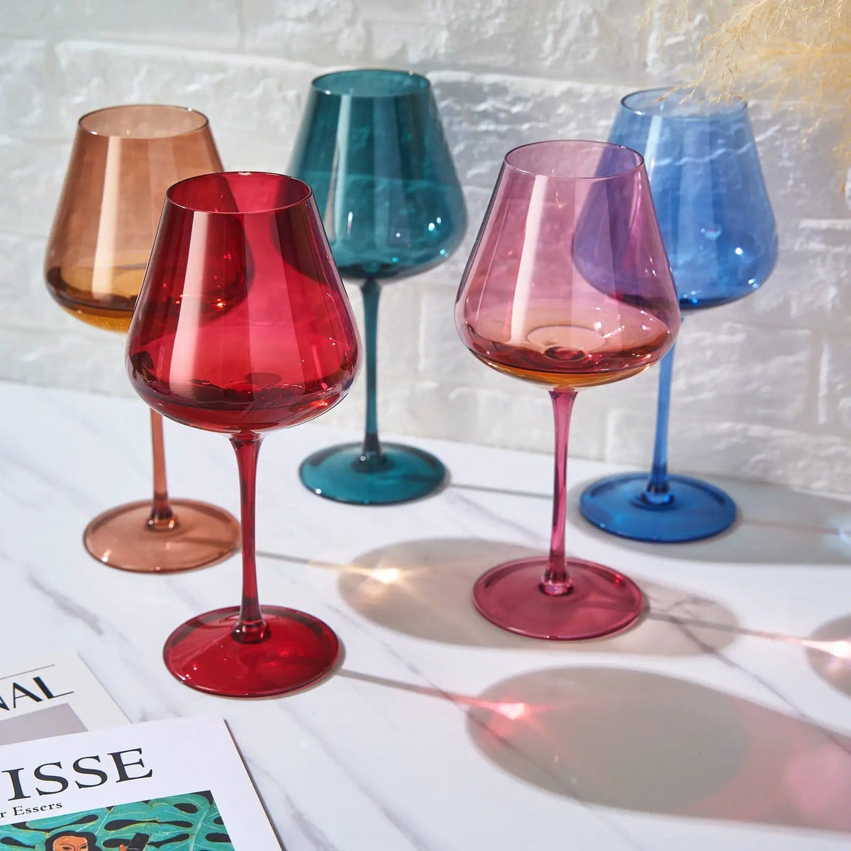Stagioni Stemmed Wine Glassware, "May Flowers" | 20 oz | Set of 5 | Entertaining