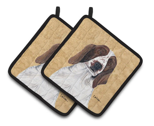 Pot Holder Set of 2 | Heat Resistant Quilted Hot Pads | 7.5 x 7.5 Inch | Springer Spaniel Wipe your Paws