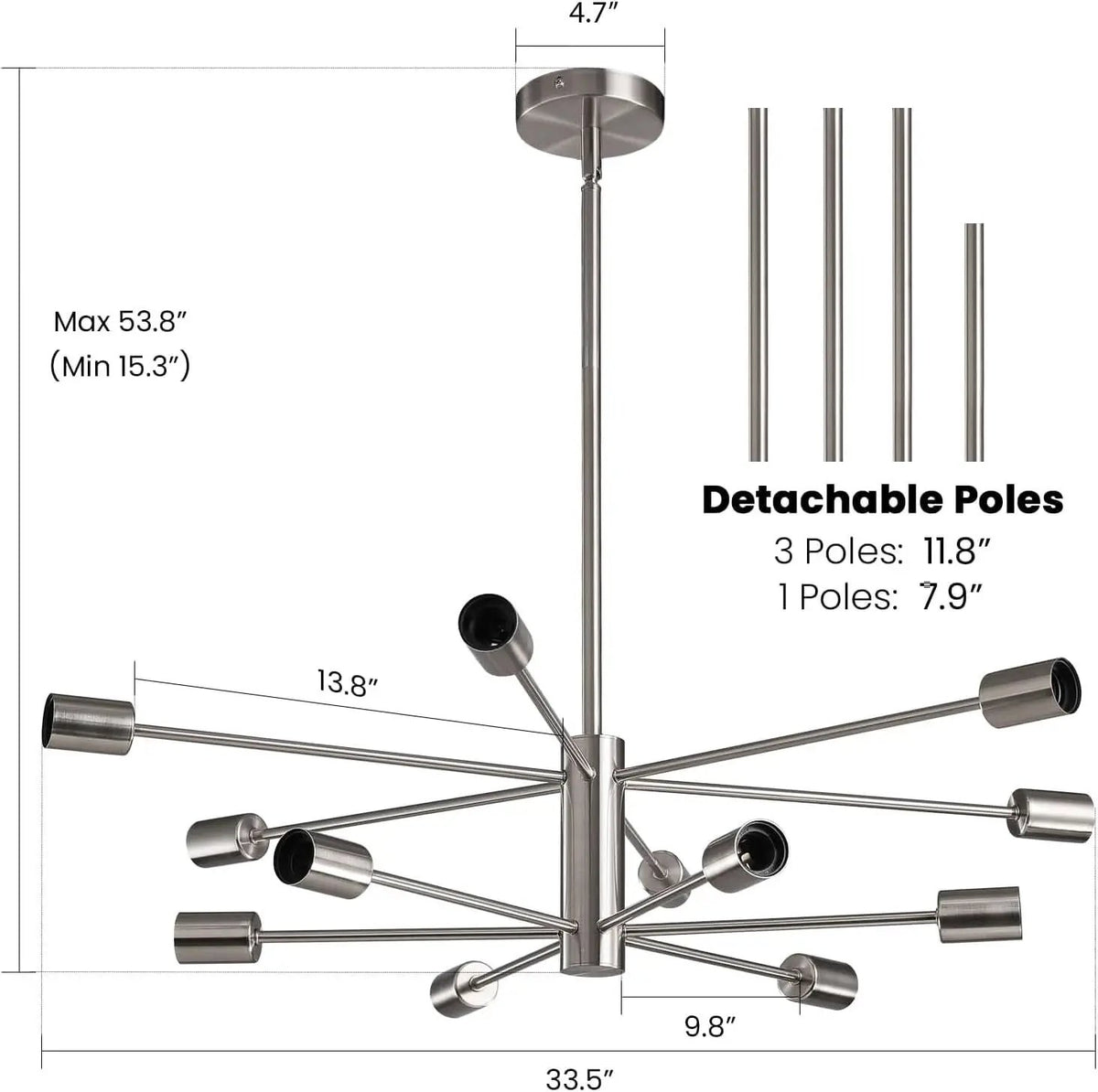 Sputnik 12 Light Brushed Nickel Chandelier For Dining Room from PriceLows™