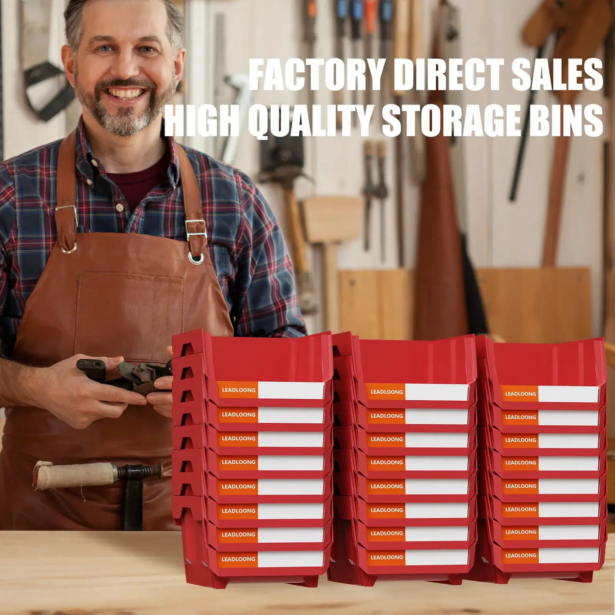 6/24 Pcs Red Stackable Plastic Parts Bins - 5"x4"x3" Garage Tool Storage Containers - Heavy-Duty Organizer Bins for Workshop from PriceLows™