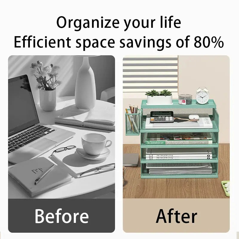 Stackable Letter Tray | 4-Tier | Green Metal | Pen Holder Included from PriceLows™