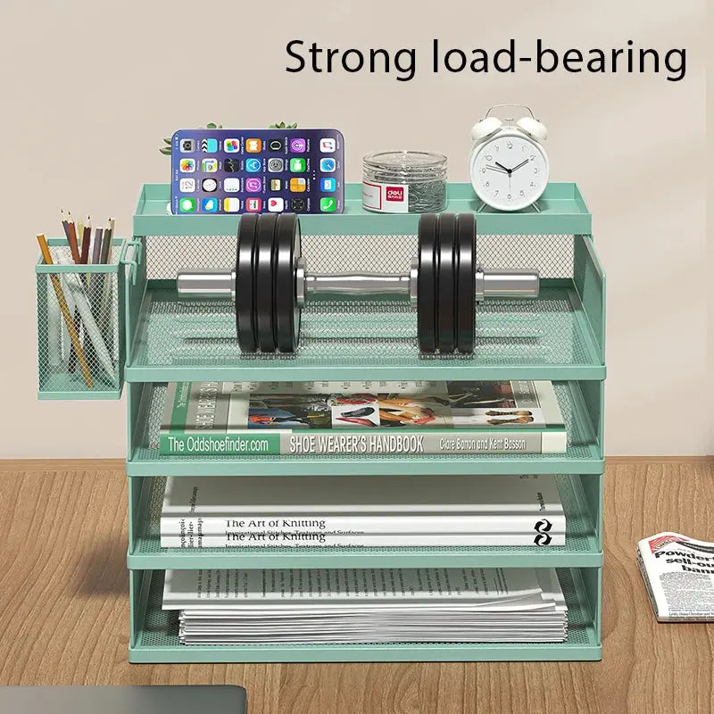 Stackable Letter Tray | 4-Tier | Green Metal | Pen Holder Included from PriceLows™