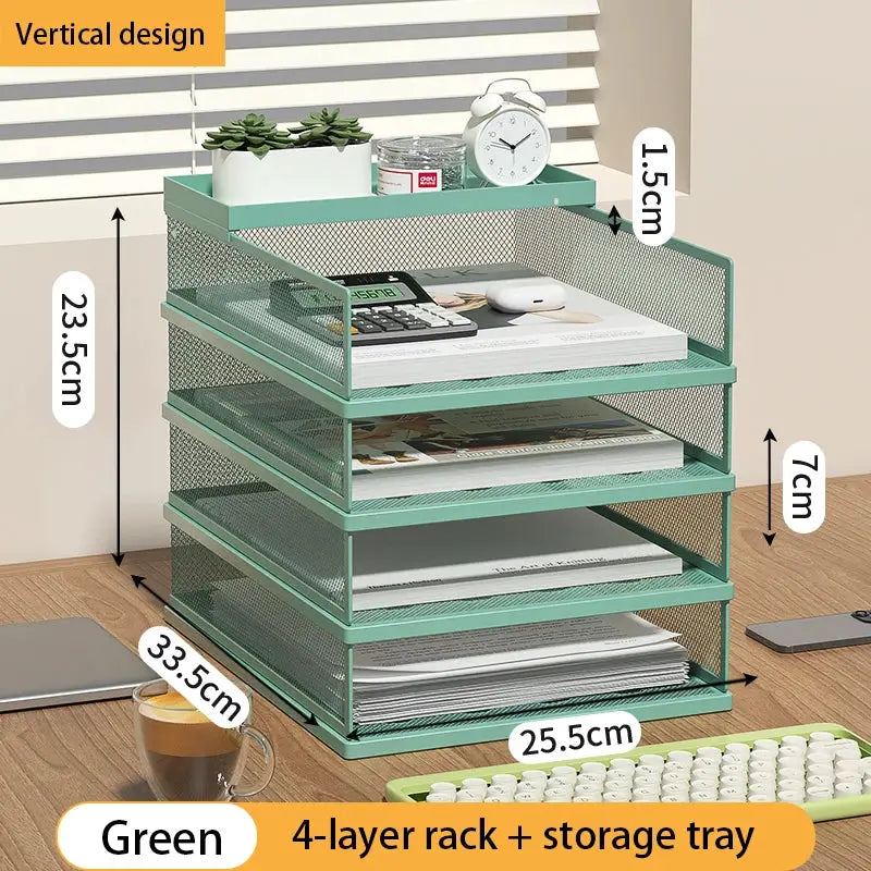 Stackable Letter Tray | 4-Tier | Green Metal | Pen Holder Included from PriceLows™