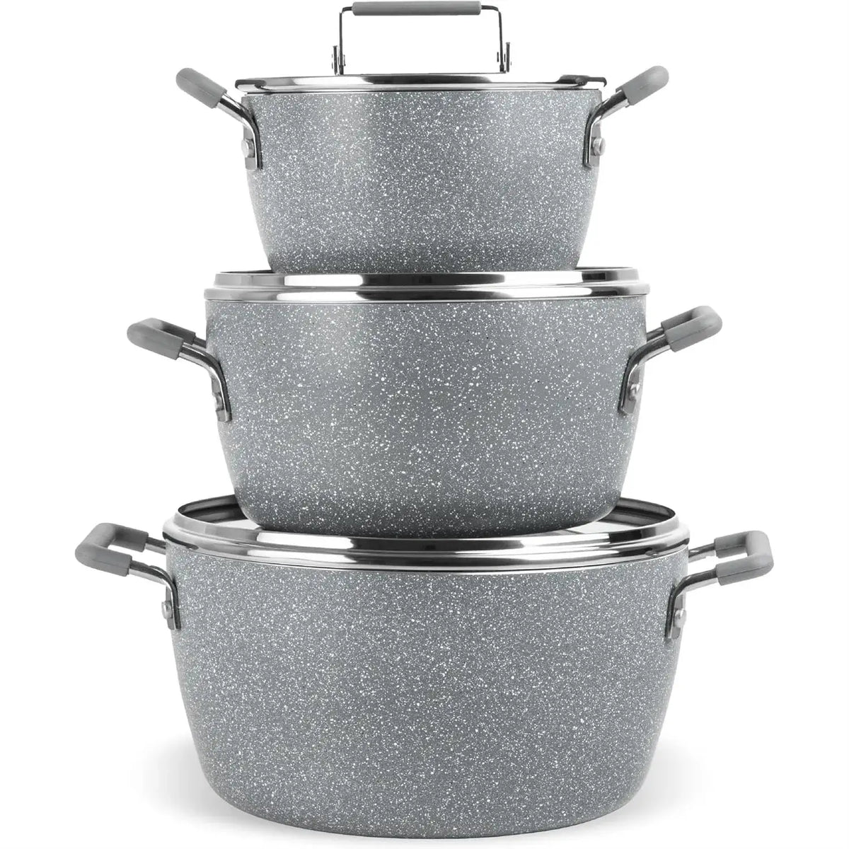 Nonstick Pots and Pans Set, 6 Piece Stackable Cookware with Lids, Stay Cool Handles Dishwasher Safe from PriceLows™