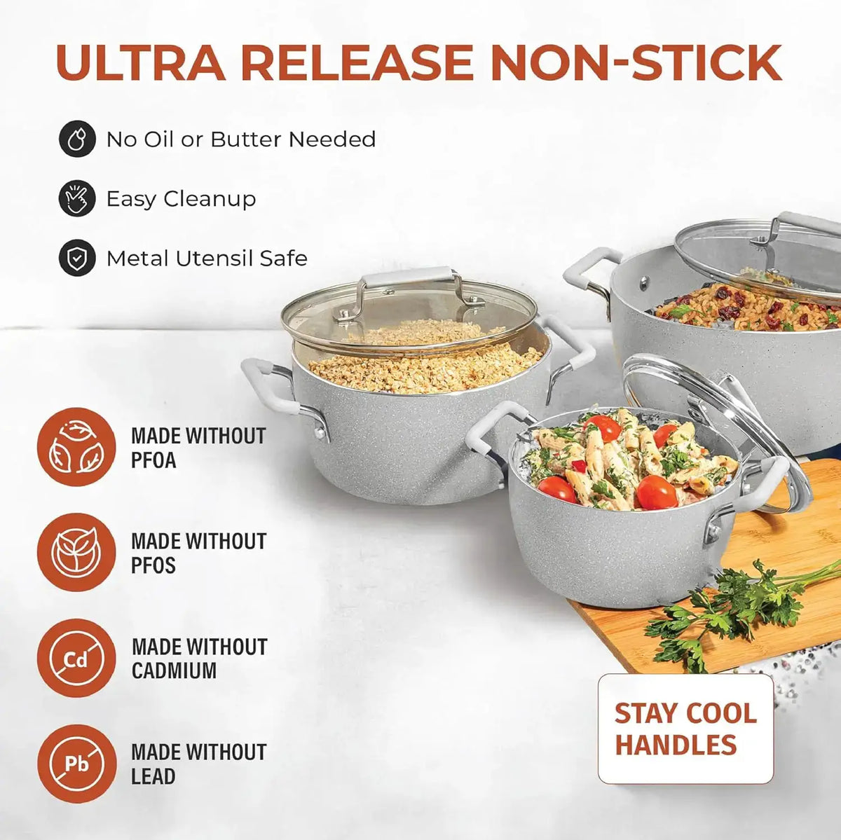 Nonstick Pots and Pans Set, 6 Piece Stackable Cookware with Lids, Stay Cool Handles Dishwasher Safe from PriceLows™