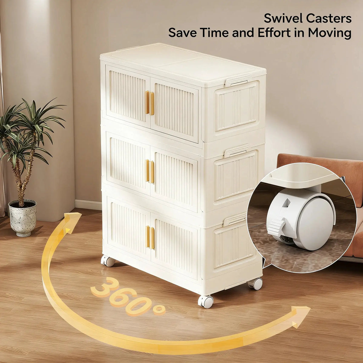 Stackable Plastic Storage Cabinet with Doors & Wheels, Large Capacity Easy-Assemble Durable Closed Bedroom Organizer from PriceLows™