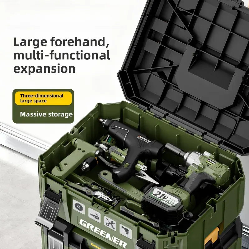 Stackable Toolbox Set Large Hardware Wide Storage Tote Luggage Rolling Handle Multi Function Organizer Box Tool Box Tool Chest from PriceLows™