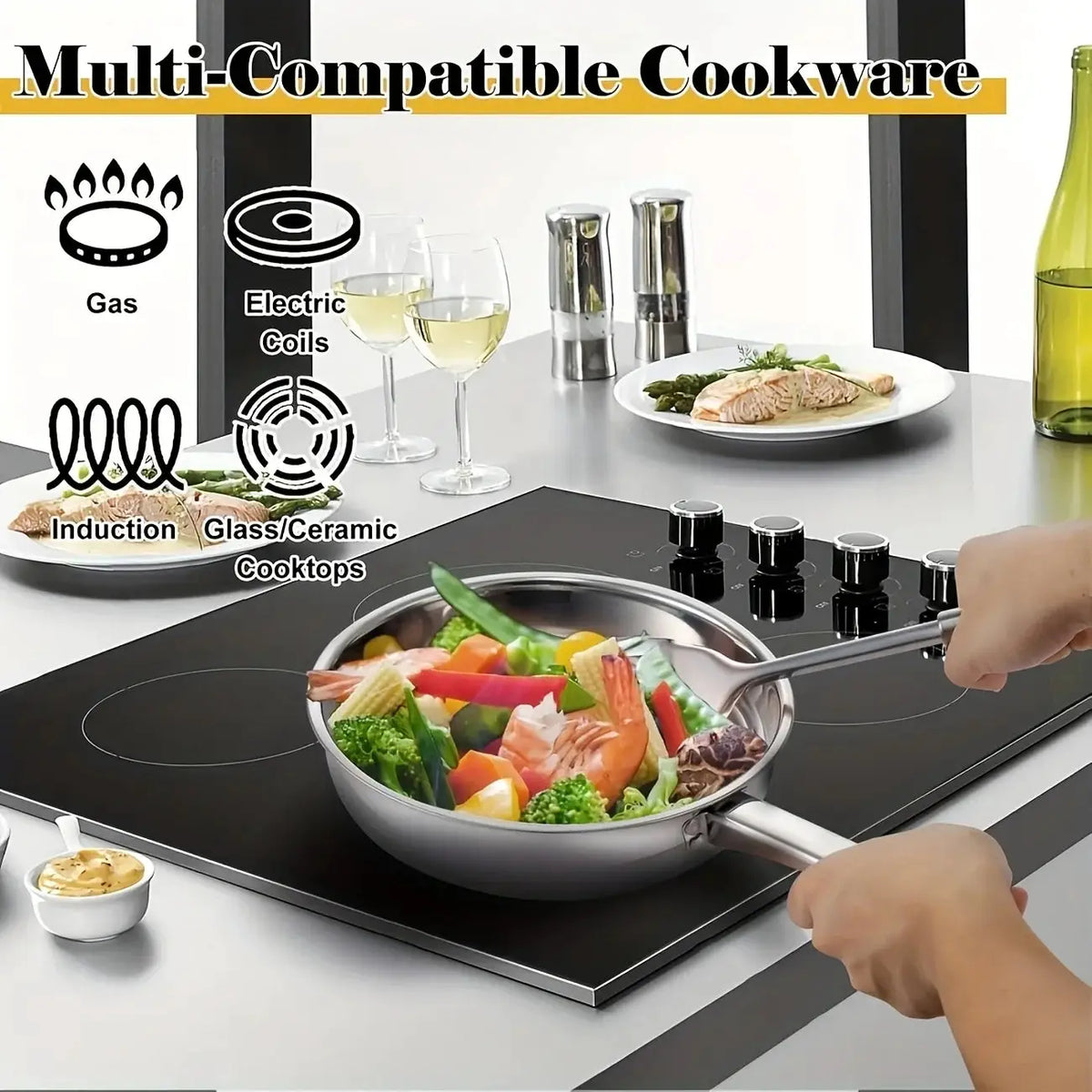 Cookware Set with Lids - 12pcs Stainless Steel Kitchen Cookware Set, Includes 6 Pots, 6 Bowls,5 Lids, 6 Utensils,Dishwasher Safe from PriceLows™