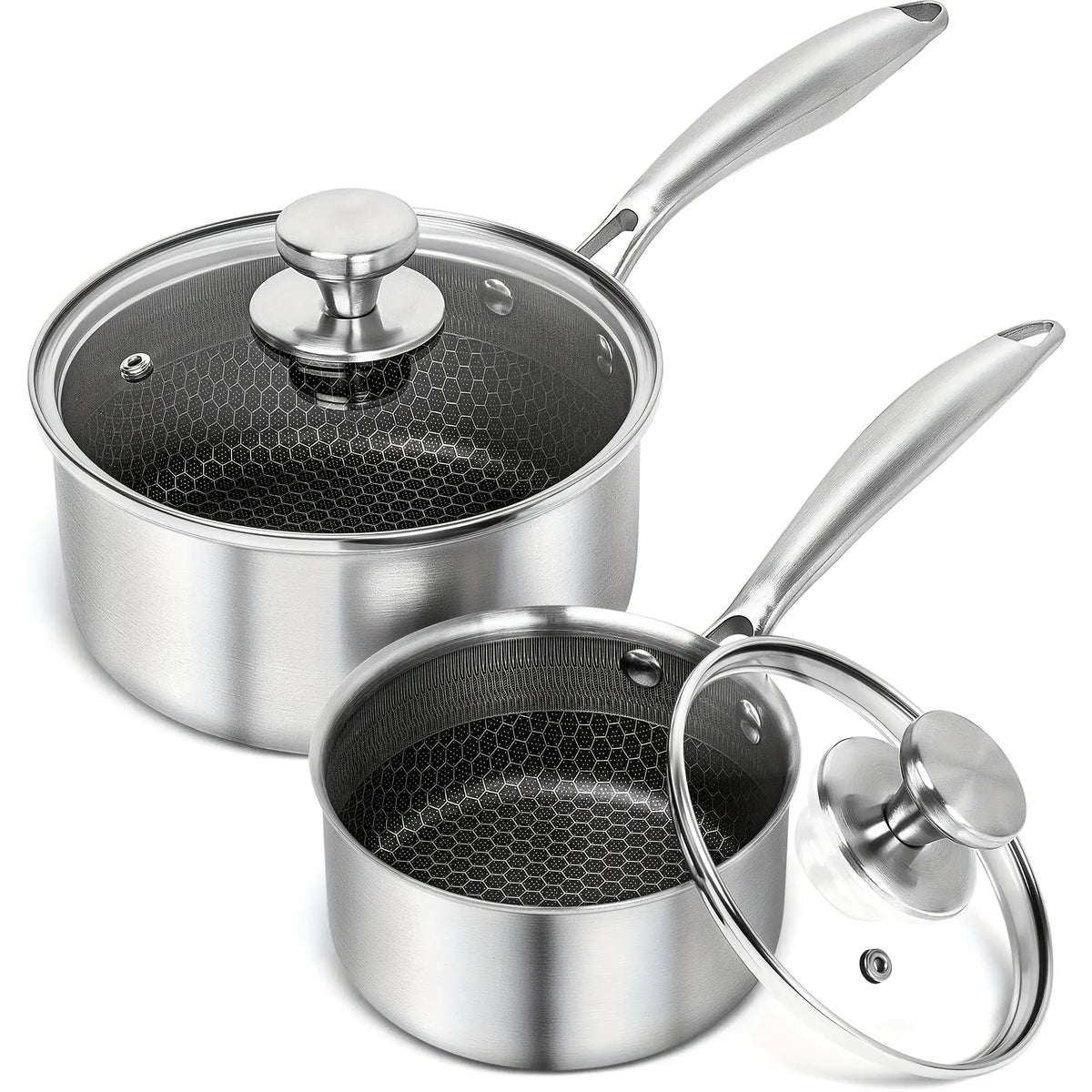 High-Quality Stainless Steel Cooking Pot Set, Featuring a Triple Layer Saucepan with Cover And a Honeycomb Lined Sauce Pot from PriceLows™