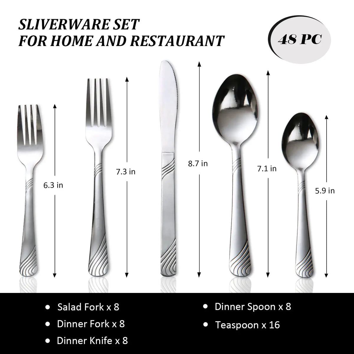 HANSMART 48Pcs Stainless Steel Cutlery Set, Service for 8, Knives Forks Spoons, Kitchen Dinner Gift from PriceLows™