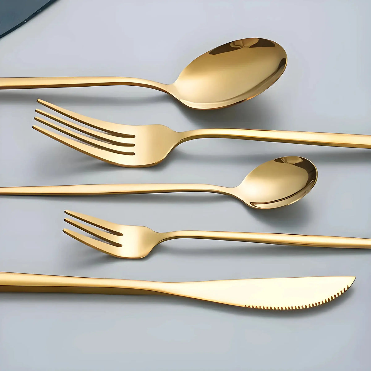 30Pcs Golden Silver Cutlery Set Stainless Steel Knife Fork Spoon Tableware Flatware Set Festival Kitchen Upscale Cutlery Set from PriceLows™