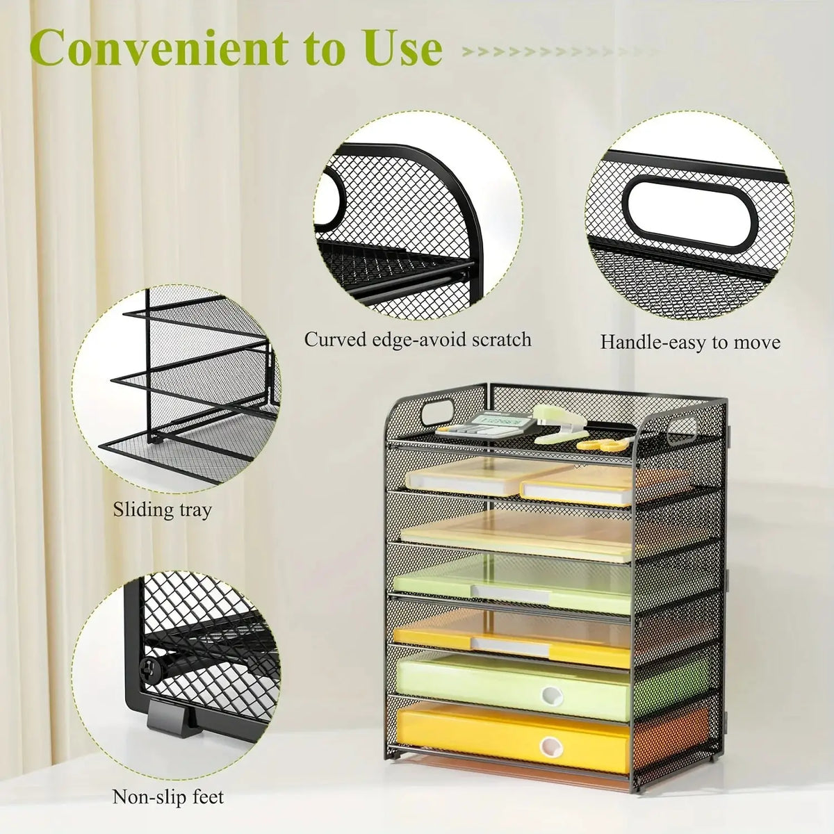 Stainless Steel Desk Organizer | 7 Trays | Vertical File Organizer | With Handle from PriceLows™