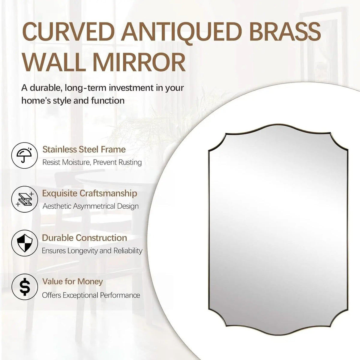 Stainless Steel Wall Mount Vanity Mirror 22x30 Asymmetrical Frame from PriceLows™