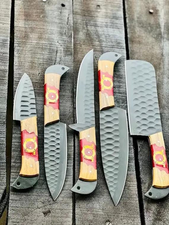 Stainless Steel Knife Set - 13" Forged Blades with Olivewood & Epoxy Resin Handles | 13 Inch | Stainless Steel | Kitchen knives set