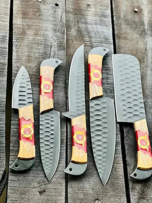 Stainless Steel Knife Set - 13" Forged Blades with Olivewood & Epoxy Resin Handles | 13 Inch | Stainless Steel | Kitchen knives set