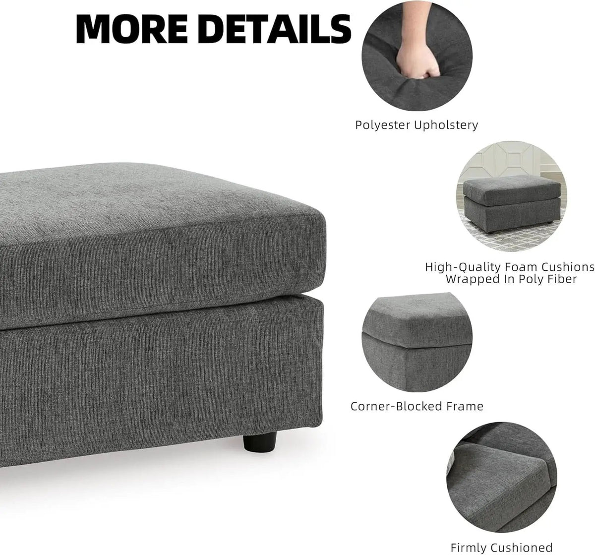 Stairatt Rectangular Gray Upholstered Ottoman Cushioned from PriceLows™