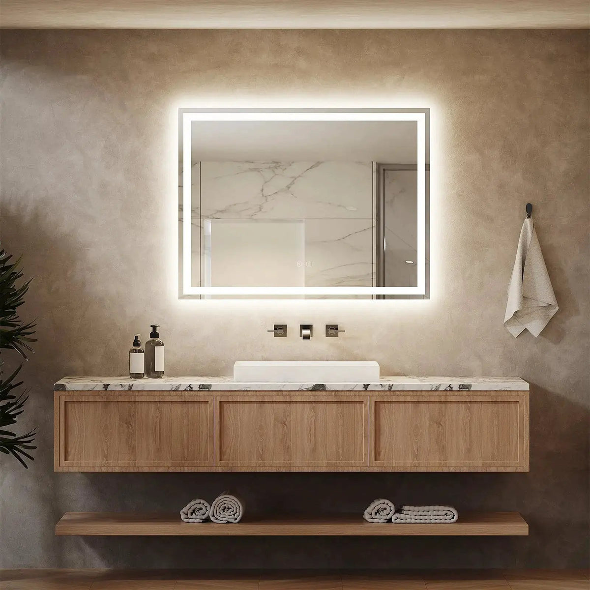 Bathroom Mirror | Center Glow LED | Minimalist Frame