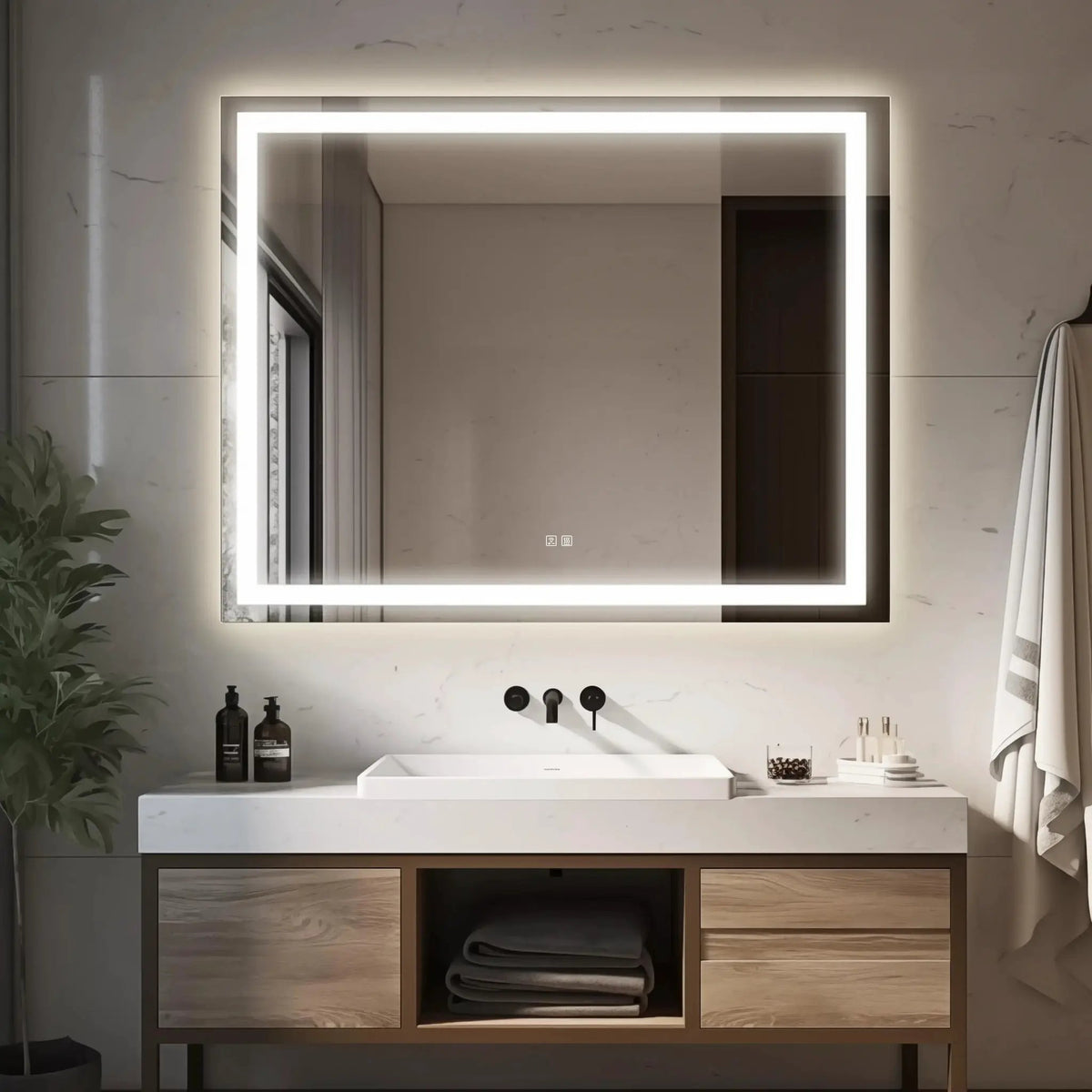 Bathroom Mirror | Center Glow LED | Minimalist Frame