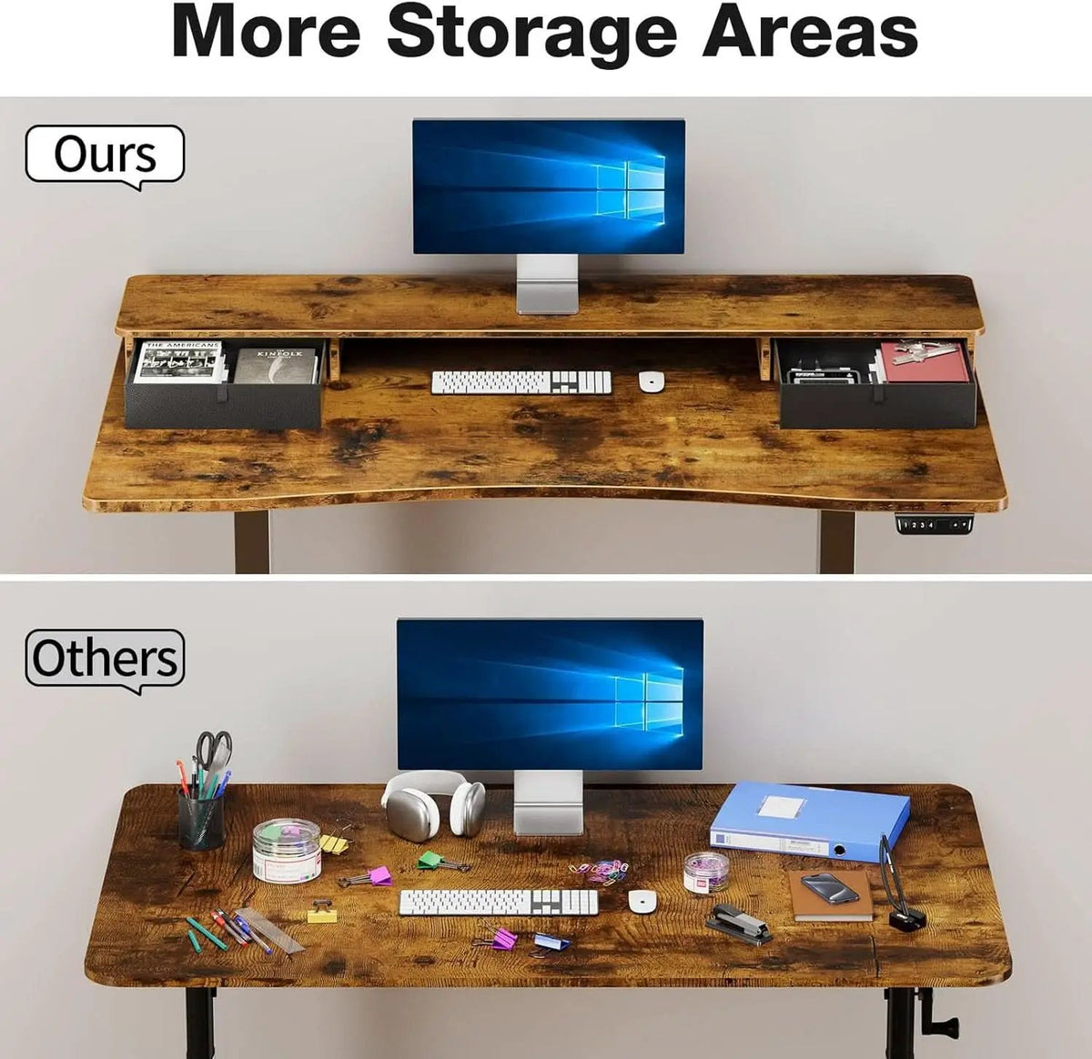 Brown 47.2 Inch Standing Desk Monitor Riser Drawers from PriceLows™