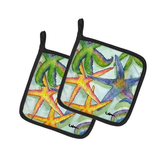 Pot Holder Set of 2 | Heat Resistant Quilted Hot Pads | 7.5 x 7.5 Inch | Starfish