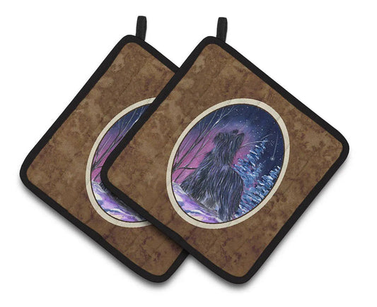Pot Holder Set of 2 | Heat Resistant Quilted Hot Pads | 7.5 x 7.5 Inch | Starry Night Briard