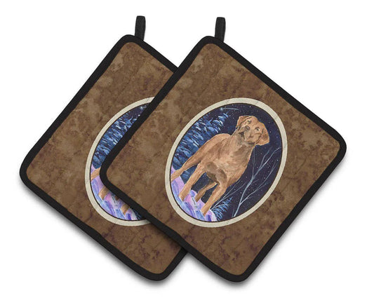 Pot Holder Set of 2 | Heat Resistant Quilted Hot Pads | 7.5 x 7.5 Inch | Starry Night Chesapeake Bay Retriever (Style 2)