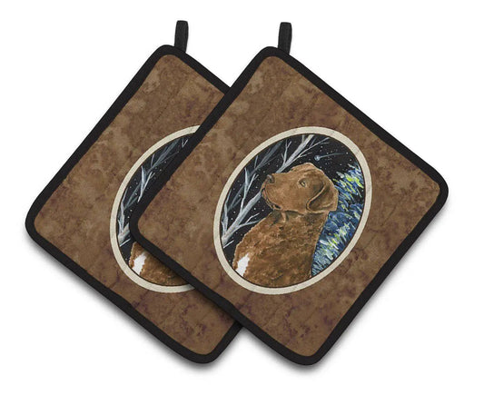 Pot Holder Set of 2 | Heat Resistant Quilted Hot Pads | 7.5 x 7.5 Inch | Starry Night Chesapeake Bay Retriever (Style 3)
