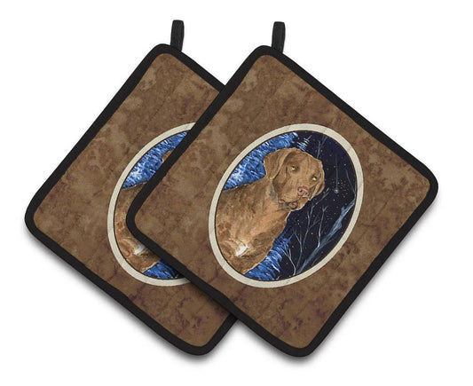 Pot Holder Set of 2 | Heat Resistant Quilted Hot Pads | 7.5 x 7.5 Inch | Starry Night Chesapeake Bay Retriever (Style 4)