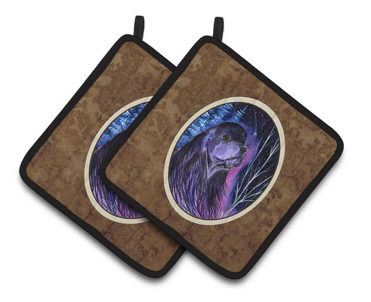 Pot Holder Set of 2 | Heat Resistant Quilted Hot Pads | 7.5 x 7.5 Inch | Starry Night Cocker Spaniel