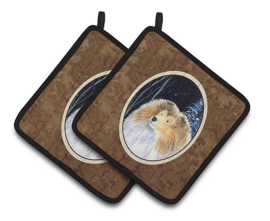 Pot Holder Set of 2 | Heat Resistant Quilted Hot Pads | 7.5 x 7.5 Inch | Starry Night Collie (Style 2)
