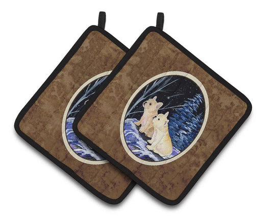 Pot Holder Set of 2 | Heat Resistant Quilted Hot Pads | 7.5 x 7.5 Inch | Starry Night French Bulldog (Style 2)