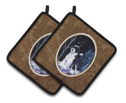 Pot Holder Set of 2 | Heat Resistant Quilted Hot Pads | 7.5 x 7.5 Inch | Starry Night Portuguese Water Dog