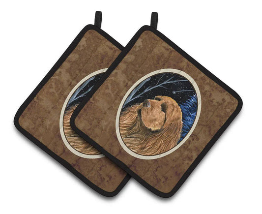 Pot Holder Set of 2 | Heat Resistant Quilted Hot Pads | 7.5 x 7.5 Inch | Starry Night Sussex Spaniel