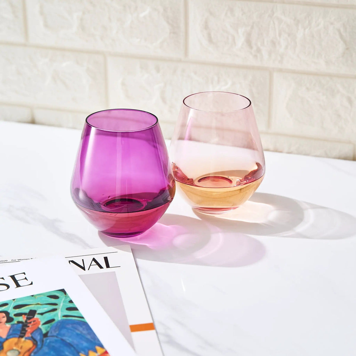 Flora Stemless Wine Glassware | 16 oz | Set of 2 | Entertaining