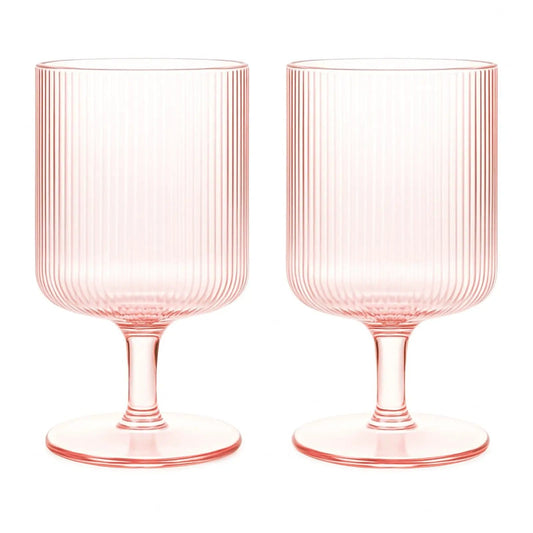 Khen Ripple Textured Blush Pink Stemmed Glass Wine Goblets | Set of 2 from PriceLows™