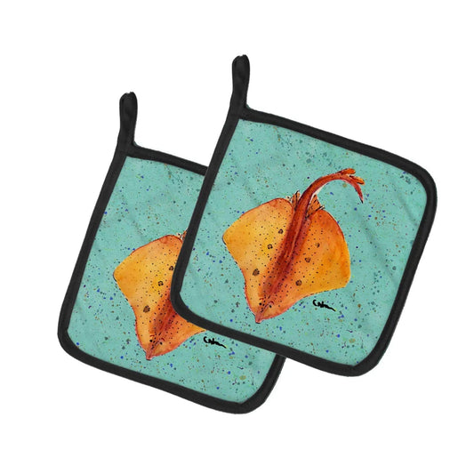 Pot Holder Set of 2 | Heat Resistant Quilted Hot Pads | 7.5 x 7.5 Inch | Stingray