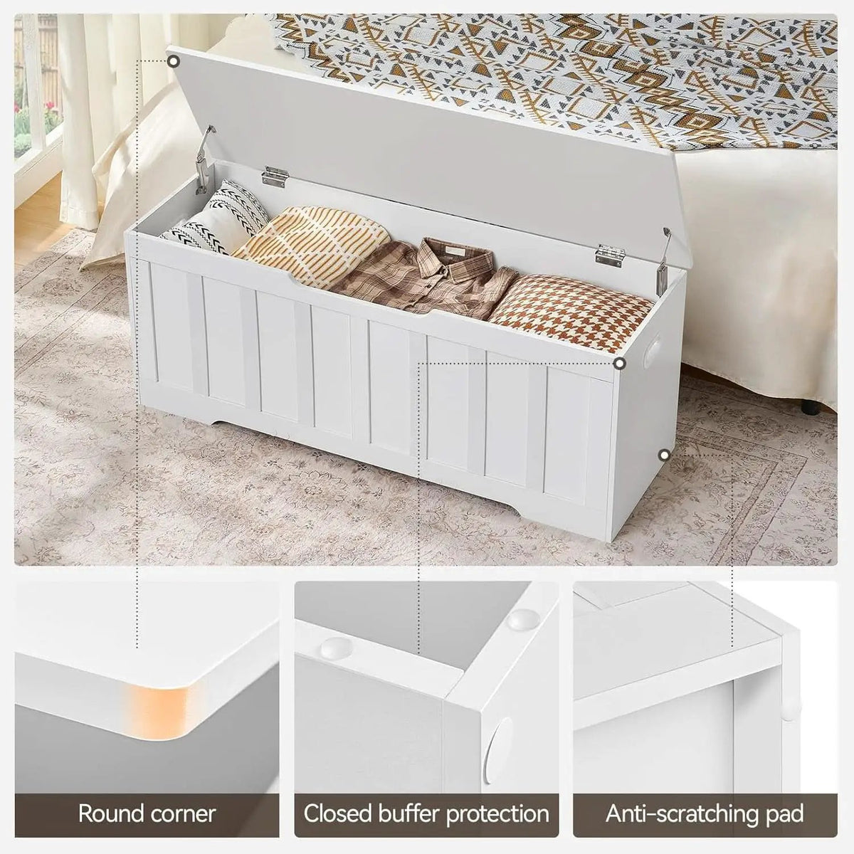 ExtraLarge Storage Chest White Wood Bench Hinges Durable from PriceLows™