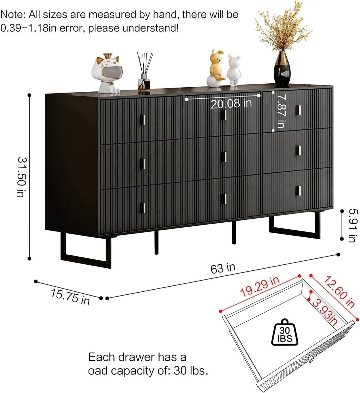 Matte Black Nine Drawer Organization Storage Cabinet from PriceLows™