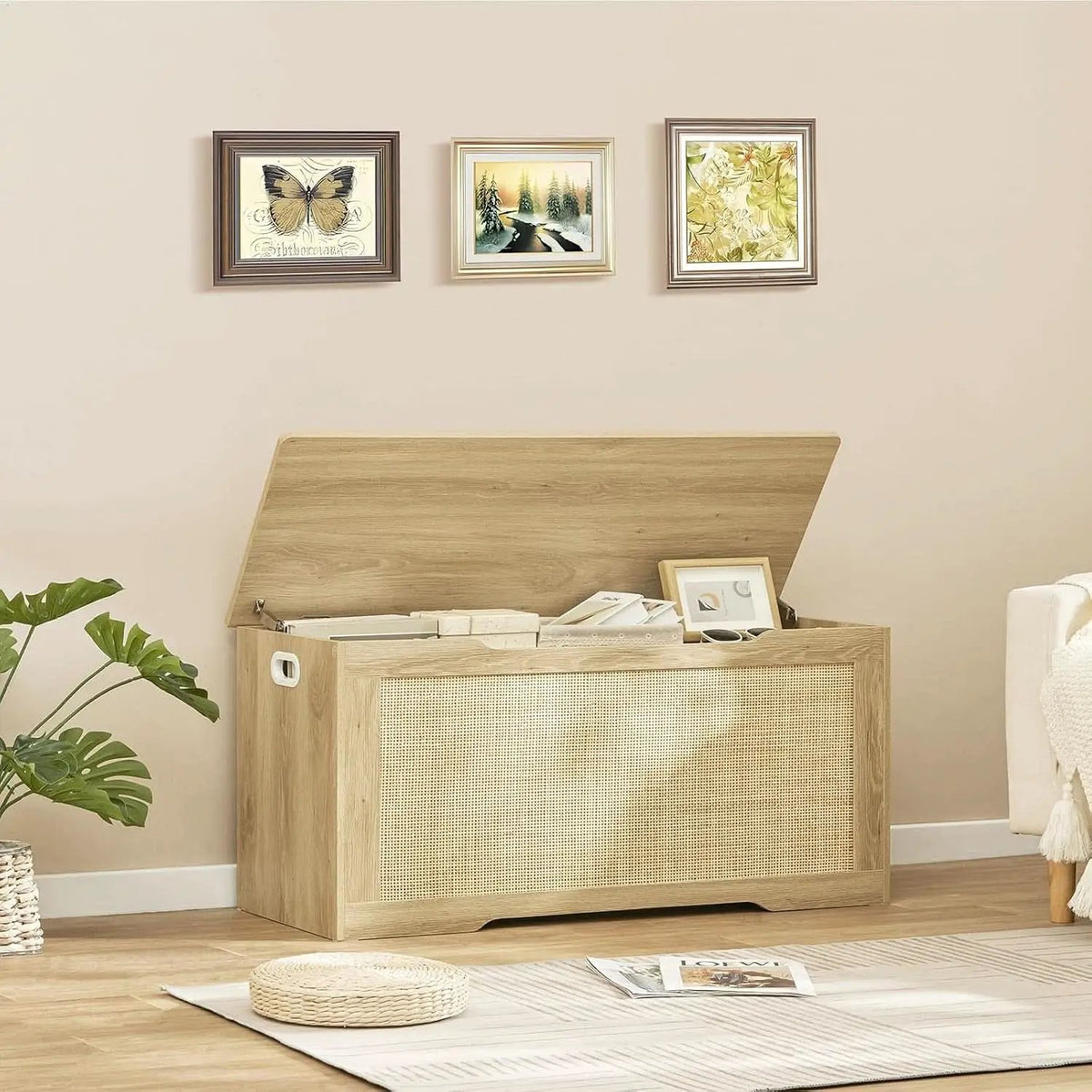 Natural 39.4 Inch StorageChest With Hinges Durable from PriceLows™