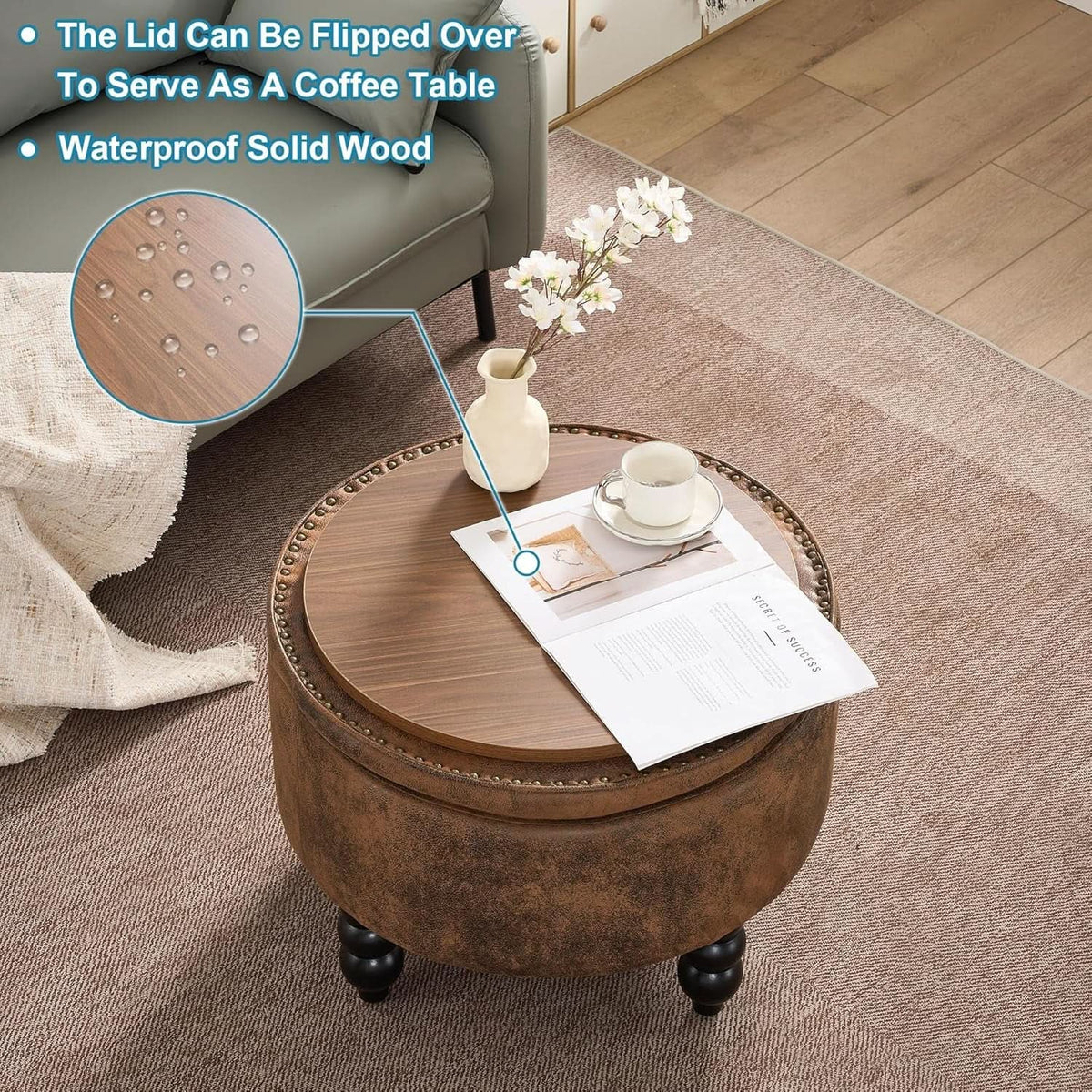 24 Inch Upholstered Storage Ottoman Featuring Tray from PriceLows™