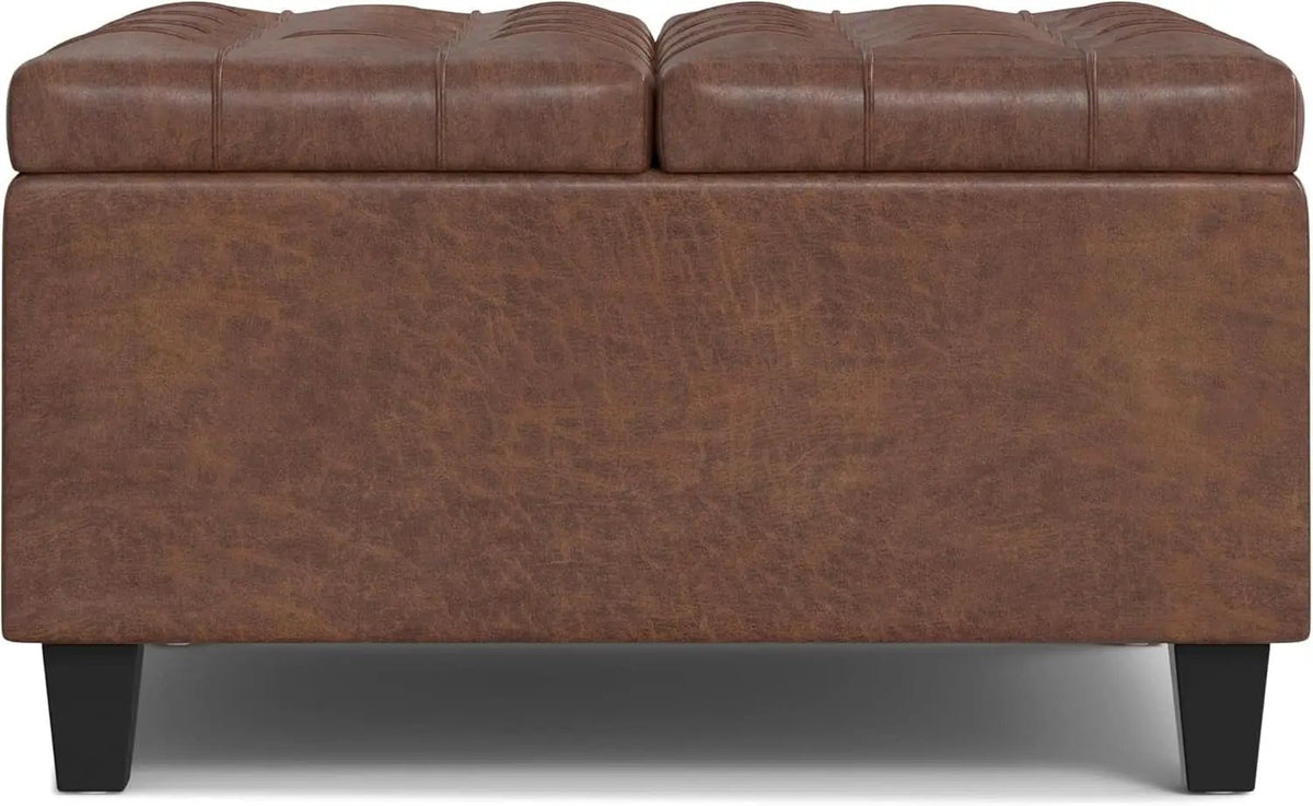 Storage Ottoman 30 Inch Distressed Saddle Brown Leatherette from PriceLows™