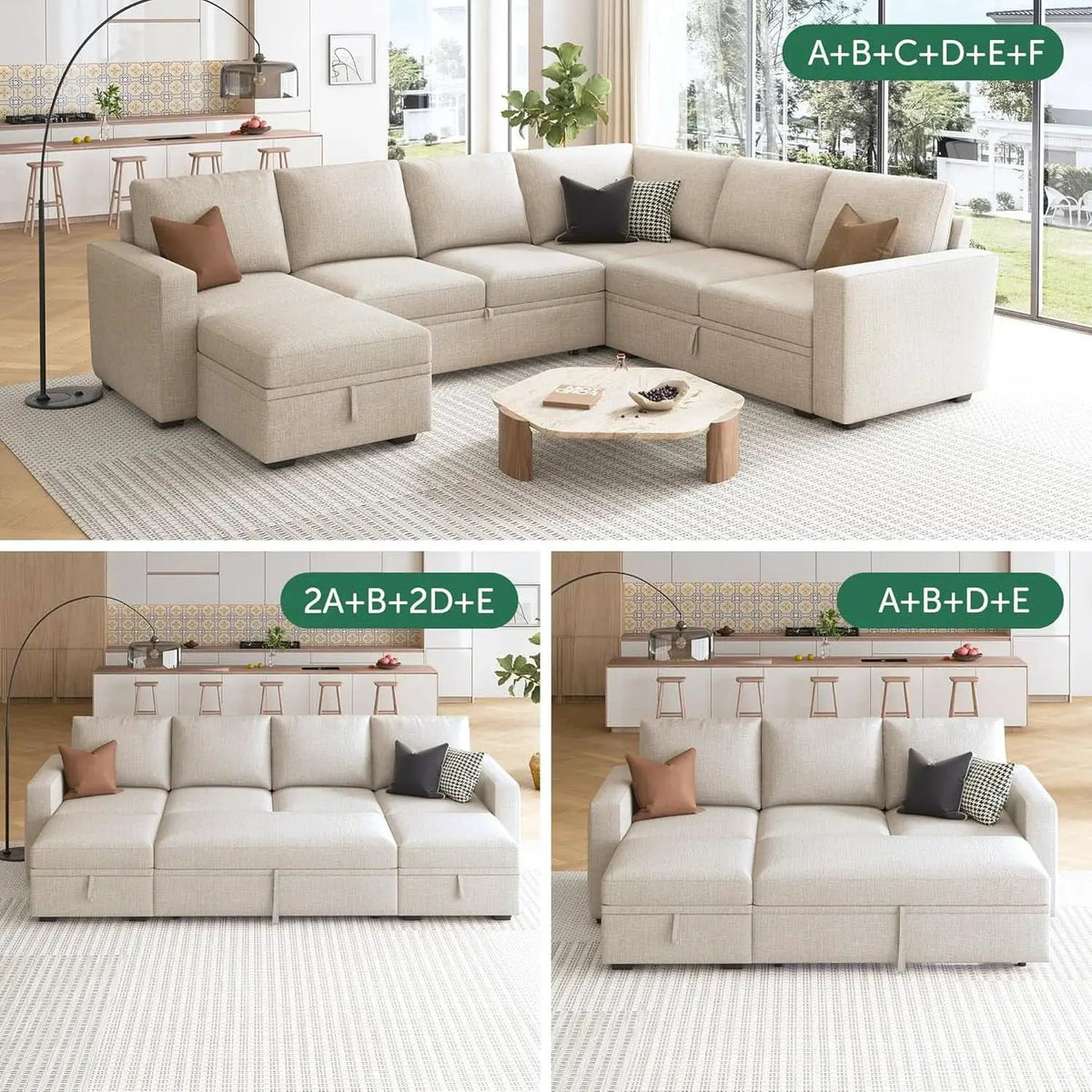 Beige Textured Storage Ottoman For Sectional Sleeper from PriceLows™