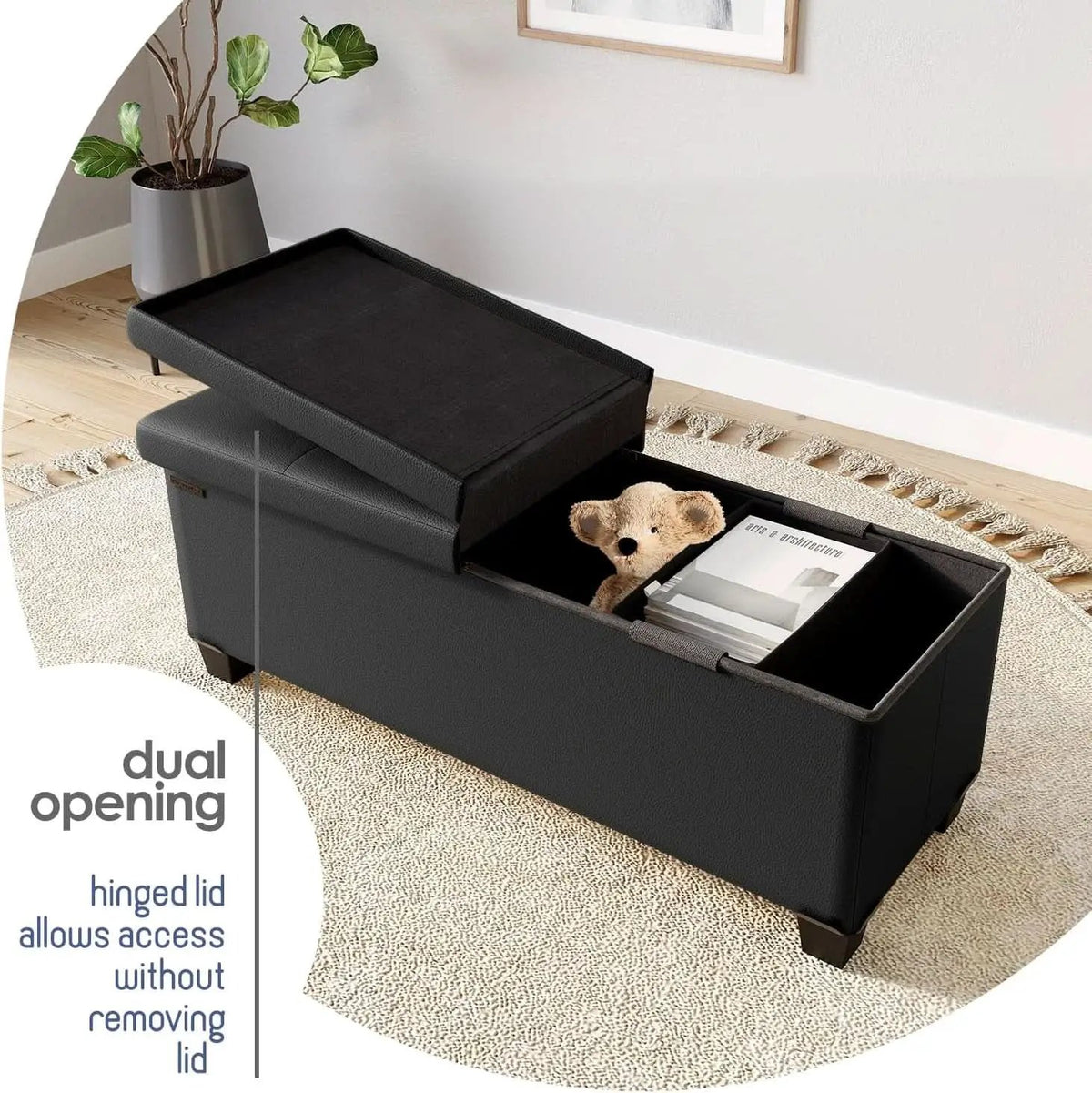 Black Forty ThreeInch Premium Multifunctional Storage Ottoman Bench from PriceLows™