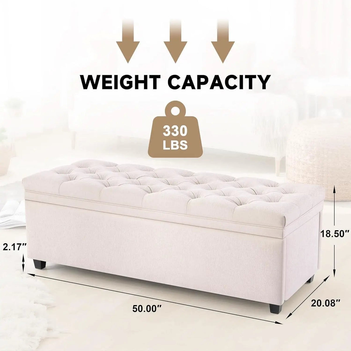 50 Inch Beige Tufted Storage Ottoman Bench Upholstered from PriceLows™