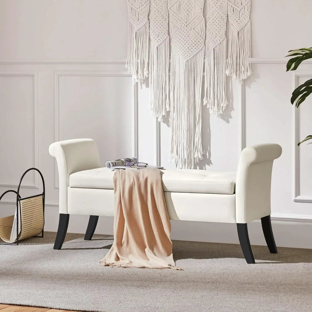 Fifty TwoInches Durable White Upholstered Storage Ottoman Bench from PriceLows™