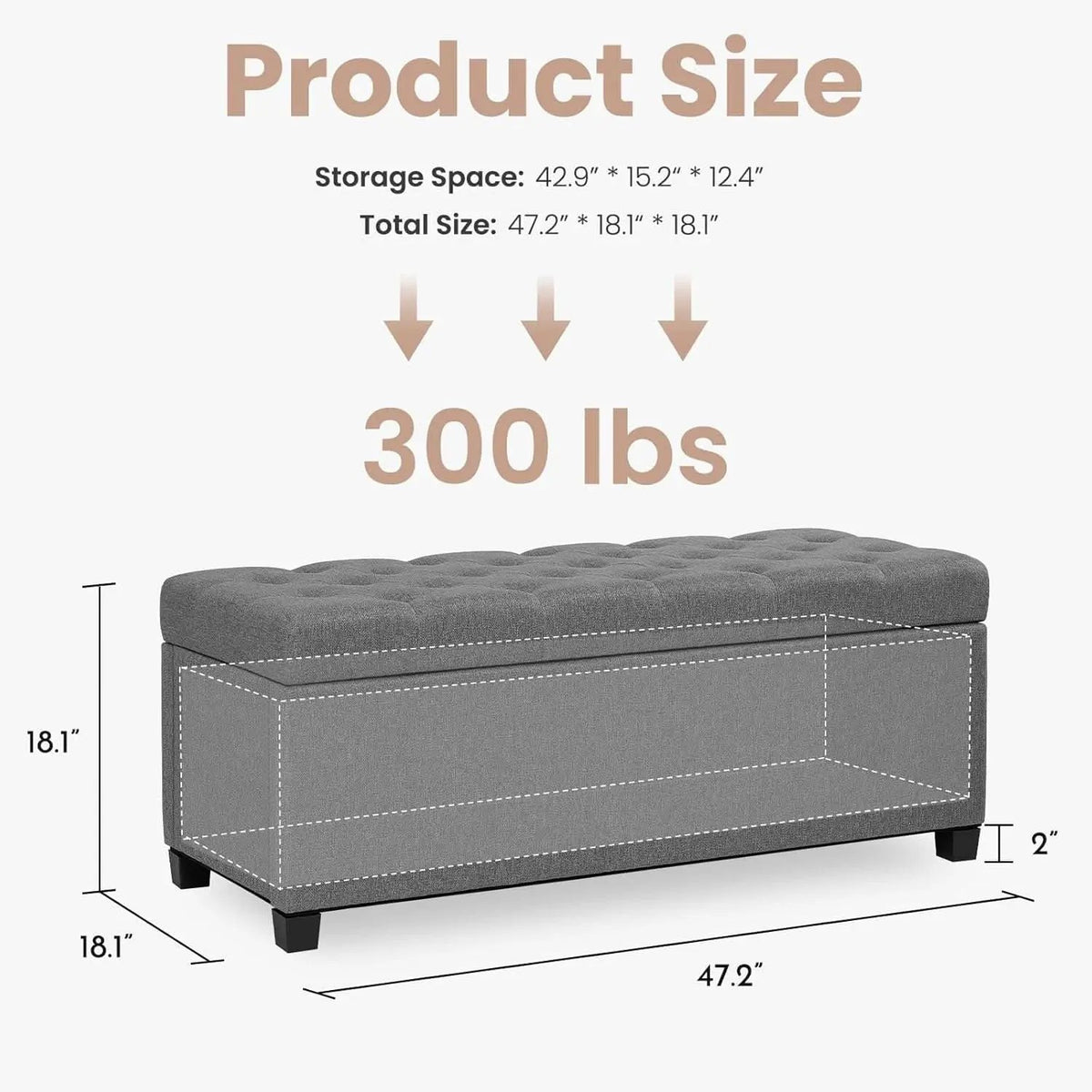 47.2 Inch Storage Ottoman Bench Light Grey Upgraded from PriceLows™
